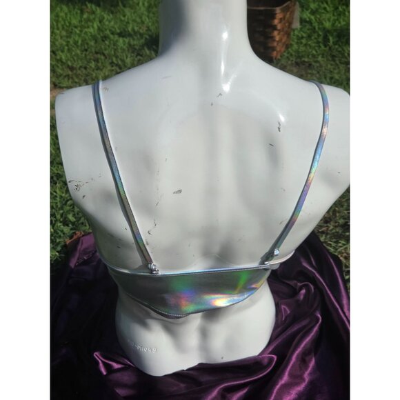 Holographic Silver Crop Top *Tube Bra*Adj Straps*Femboy*Sissy*Cosplay*L*NIP - Picture 3 of 11